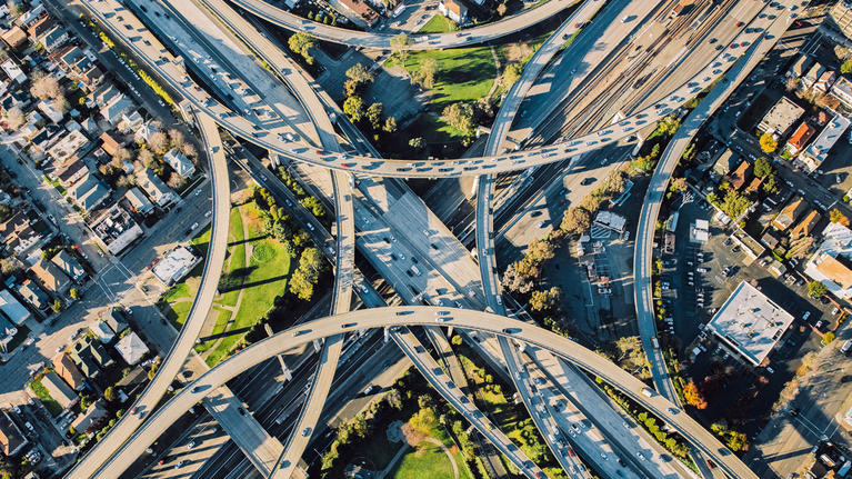 Aerial view of San Francisco highways intersecting
